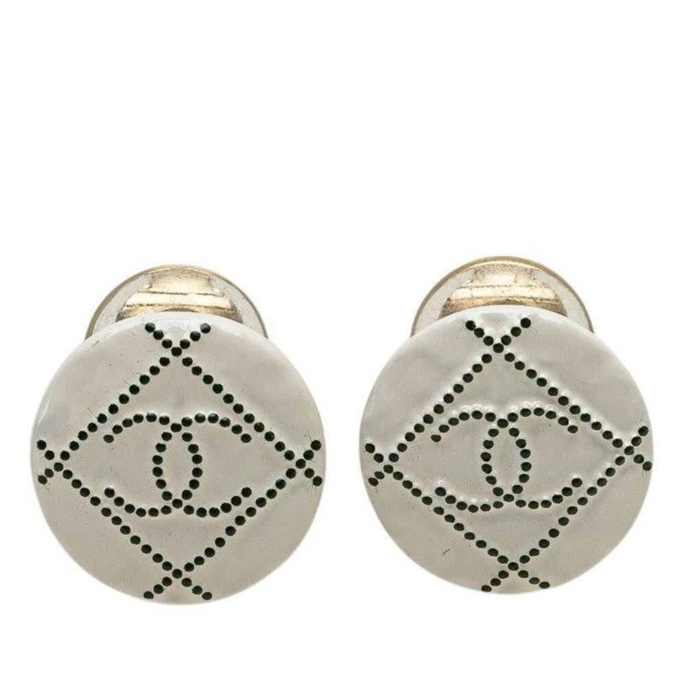 Chanel CC Logo Metal Earrings White